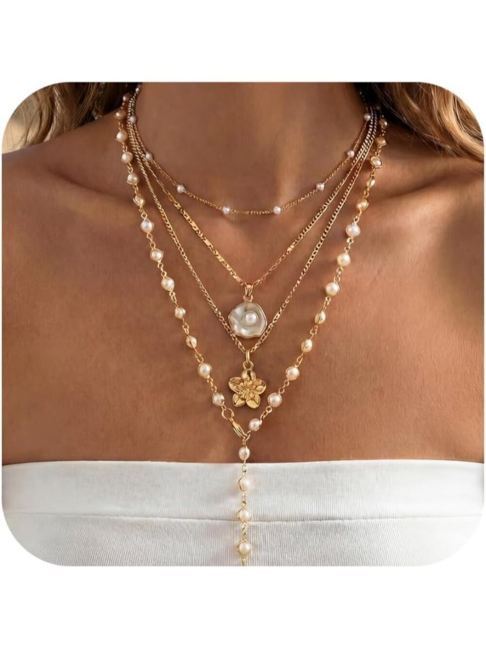 Women's Pear Glod Plated Layered Pendan Dainty Coastal Charm Starfish Necklace